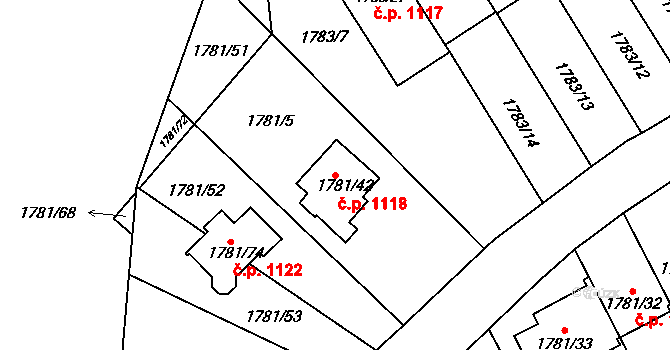Jilemnice 1118 na parcele st. 1781/42 v KÚ Jilemnice, Katastrální mapa
