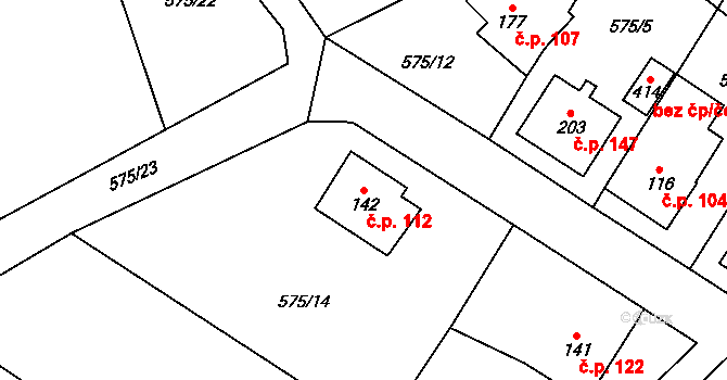 Bynina 112, Valašské Meziříčí na parcele st. 142 v KÚ Bynina, Katastrální mapa