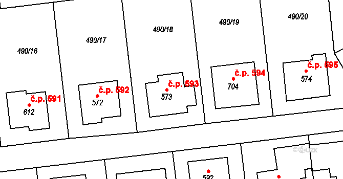 Solanec pod Soláněm 593, Hutisko-Solanec na parcele st. 573 v KÚ Solanec pod Soláněm, Katastrální mapa