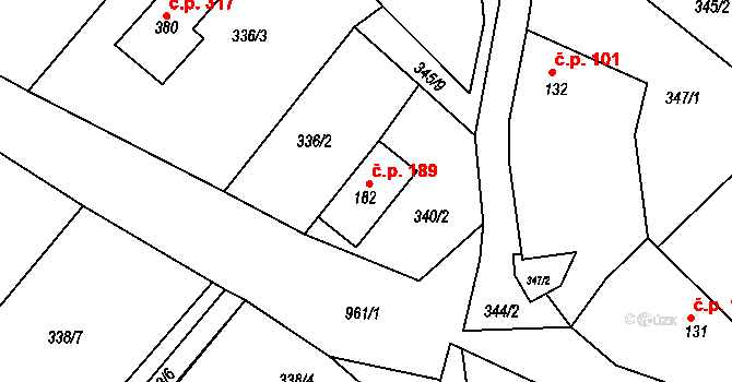 Obecnice 189 na parcele st. 182 v KÚ Obecnice, Katastrální mapa