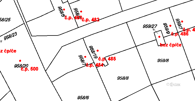 Březnice 485 na parcele st. 958/19 v KÚ Březnice, Katastrální mapa