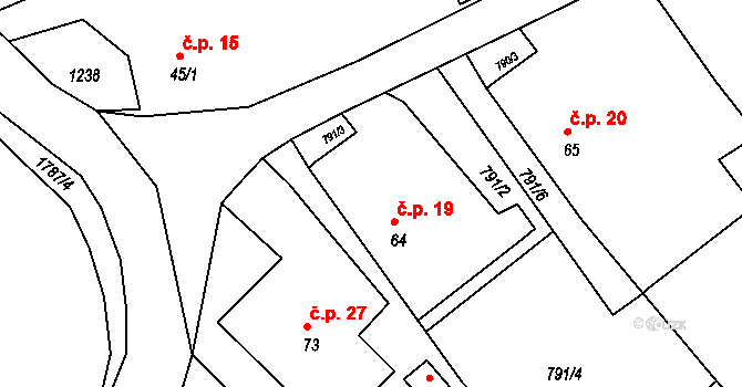 Jeznice 19, Hluboká nad Vltavou na parcele st. 64 v KÚ Jeznice, Katastrální mapa