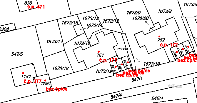 Prachatice II 173, Prachatice na parcele st. 751 v KÚ Prachatice, Katastrální mapa