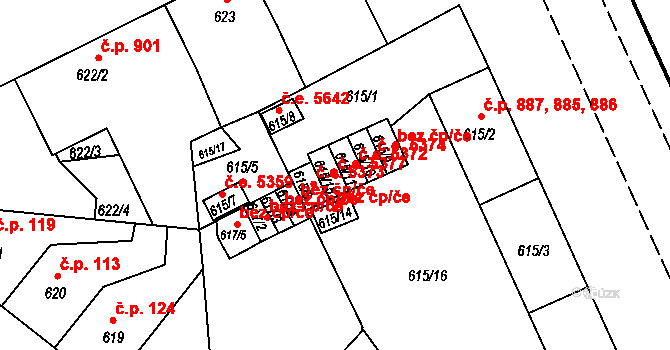 Klíše 5377, Ústí nad Labem na parcele st. 615/15 v KÚ Klíše, Katastrální mapa