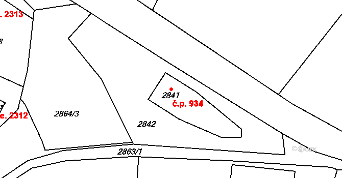 Kadaň 934 na parcele st. 2841 v KÚ Kadaň, Katastrální mapa