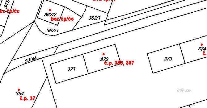 Miřetice u Klášterce nad Ohří 357,358, Klášterec nad Ohří na parcele st. 372 v KÚ Miřetice u Klášterce nad Ohří, Katastrální mapa