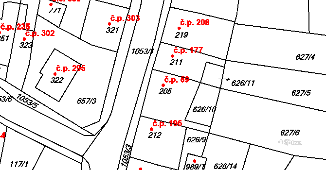 Bohosudov 59, Krupka na parcele st. 205 v KÚ Bohosudov, Katastrální mapa