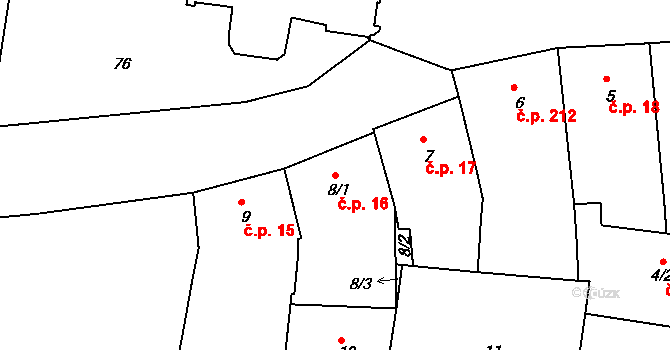 Duchcov 16 na parcele st. 8/1 v KÚ Duchcov, Katastrální mapa
