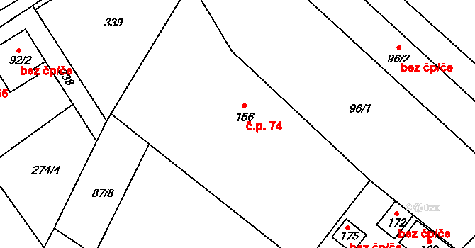 Čikov 74 na parcele st. 156 v KÚ Čikov, Katastrální mapa