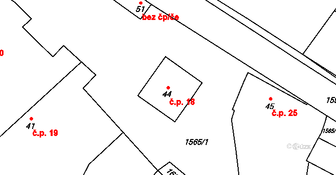 Horní Heřmanice 18 na parcele st. 44 v KÚ Horní Heřmanice, Katastrální mapa