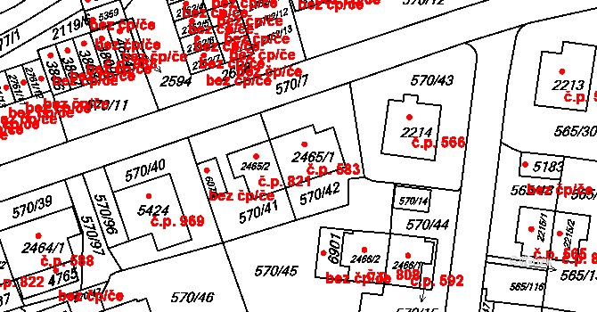 Borovina 583, Třebíč na parcele st. 2465/1 v KÚ Třebíč, Katastrální mapa