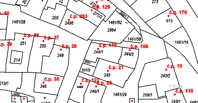 Horka-Domky 170, Třebíč na parcele st. 244/1 v KÚ Třebíč, Katastrální mapa