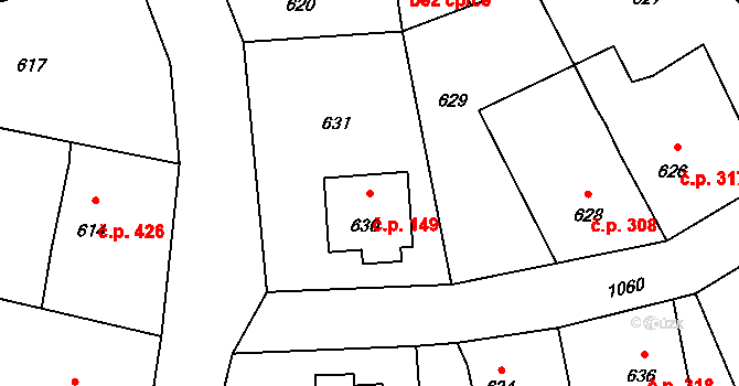 Starý Bohumín 149, Bohumín na parcele st. 630 v KÚ Starý Bohumín, Katastrální mapa