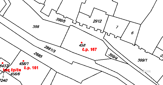 Chrudim II 167, Chrudim na parcele st. 458 v KÚ Chrudim, Katastrální mapa