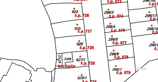 Předměstí 726, Svitavy na parcele st. 626 v KÚ Svitavy-předměstí, Katastrální mapa