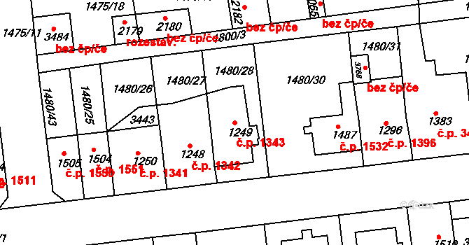 Předměstí 1343, Svitavy na parcele st. 1249 v KÚ Svitavy-předměstí, Katastrální mapa