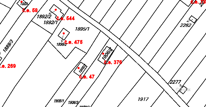 Pisárky 376, Brno na parcele st. 1906/2 v KÚ Pisárky, Katastrální mapa