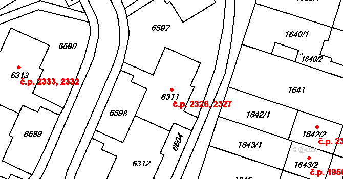 Líšeň 2326,2327, Brno na parcele st. 6311 v KÚ Líšeň, Katastrální mapa