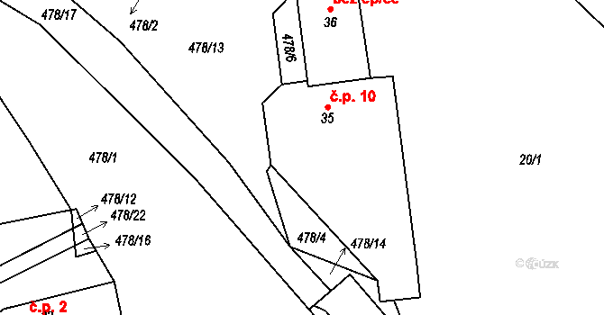 Seménkovice 10, Postoloprty na parcele st. 35 v KÚ Seménkovice, Katastrální mapa