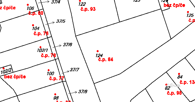 Hudcov 84, Teplice na parcele st. 124 v KÚ Hudcov, Katastrální mapa