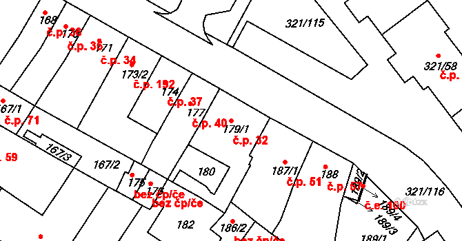 Prosetice 32, Teplice na parcele st. 179/1 v KÚ Prosetice, Katastrální mapa
