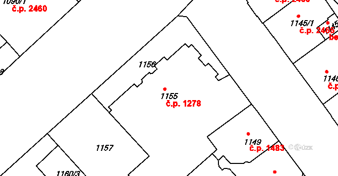 Teplice 1278 na parcele st. 1155 v KÚ Teplice, Katastrální mapa