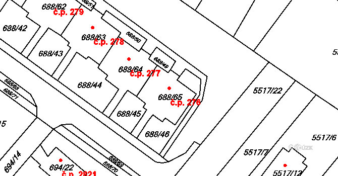 Frýdek 276, Frýdek-Místek na parcele st. 688/65 v KÚ Frýdek, Katastrální mapa