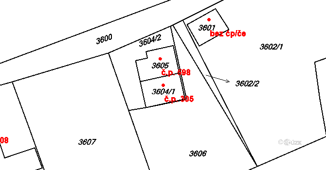 Návsí 305 na parcele st. 3604/1 v KÚ Návsí, Katastrální mapa