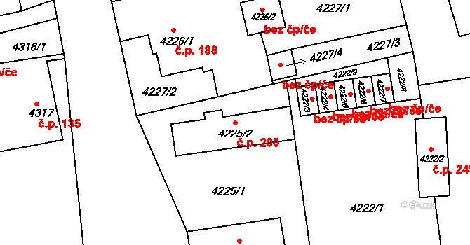 Lískovec 200, Frýdek-Místek na parcele st. 4225/2 v KÚ Lískovec u Frýdku-Místku, Katastrální mapa