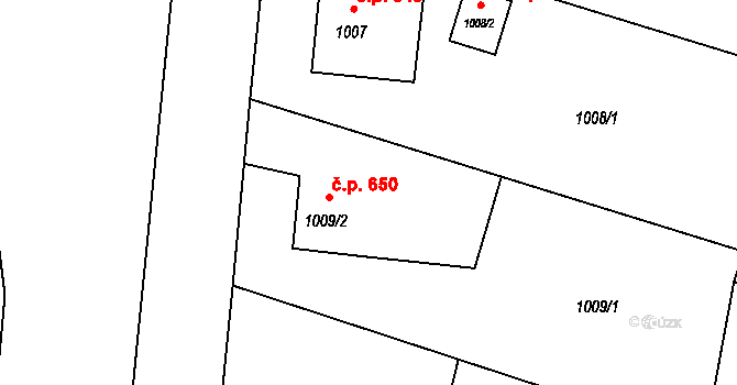 Paskov 650 na parcele st. 1009/2 v KÚ Paskov, Katastrální mapa
