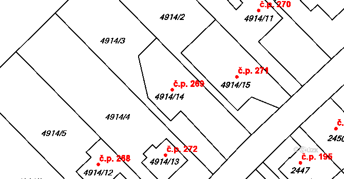 Sviadnov 269 na parcele st. 4914/14 v KÚ Sviadnov, Katastrální mapa