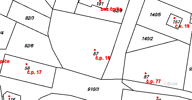 Hostín 18 na parcele st. 57 v KÚ Hostín u Mělníka, Katastrální mapa