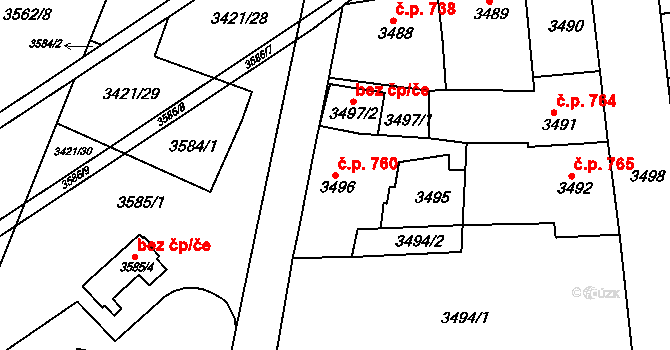 Sokolov 760 na parcele st. 3496 v KÚ Sokolov, Katastrální mapa