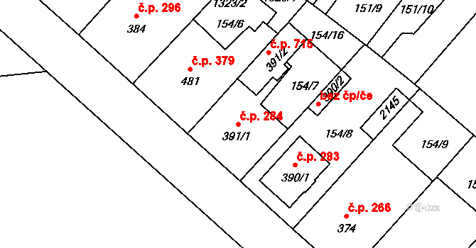 Úšovice 284, Mariánské Lázně na parcele st. 391/1 v KÚ Úšovice, Katastrální mapa