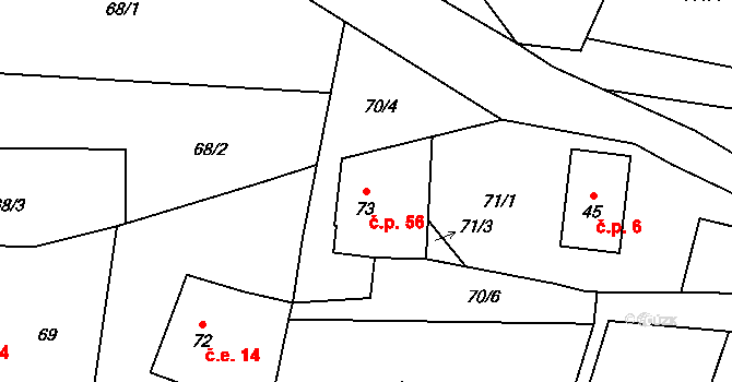 Osečnice 56 na parcele st. 73 v KÚ Osečnice, Katastrální mapa