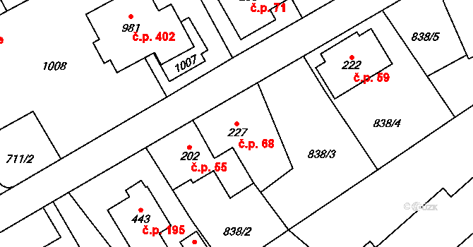 Daliměřice 68, Turnov na parcele st. 227 v KÚ Daliměřice, Katastrální mapa