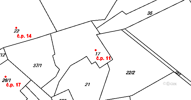 Mštěnovice 11, Lešná na parcele st. 17 v KÚ Mštěnovice, Katastrální mapa