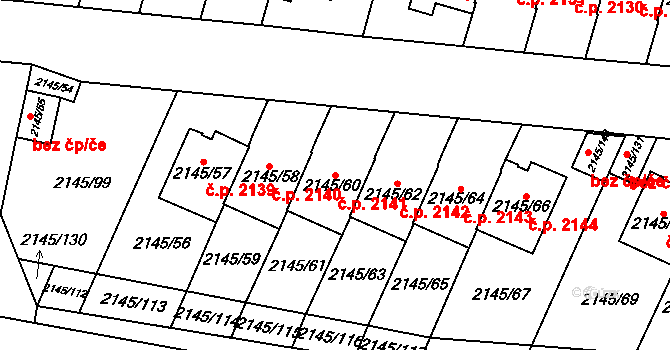 Horní Počernice 2141, Praha na parcele st. 2145/60 v KÚ Horní Počernice, Katastrální mapa