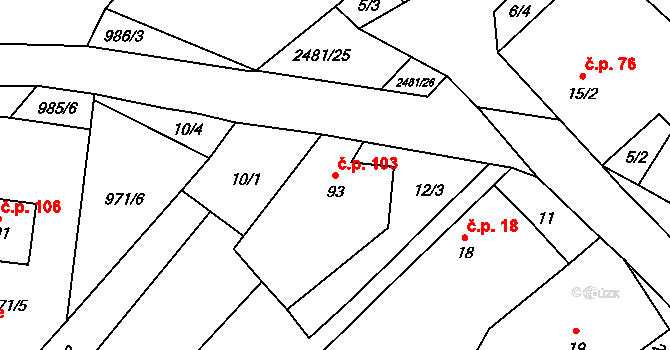 Matějovec 103, Český Rudolec na parcele st. 93 v KÚ Matějovec, Katastrální mapa