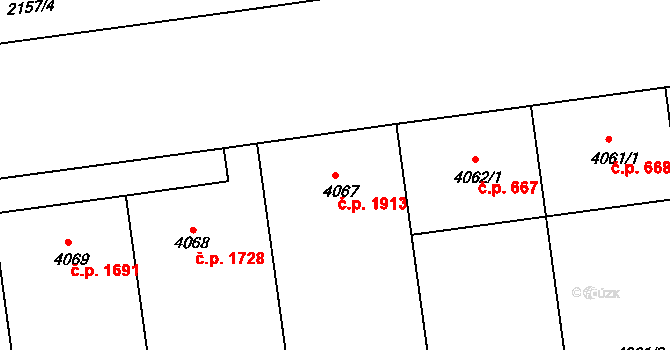 Žižkov 1913, Praha na parcele st. 4067 v KÚ Žižkov, Katastrální mapa