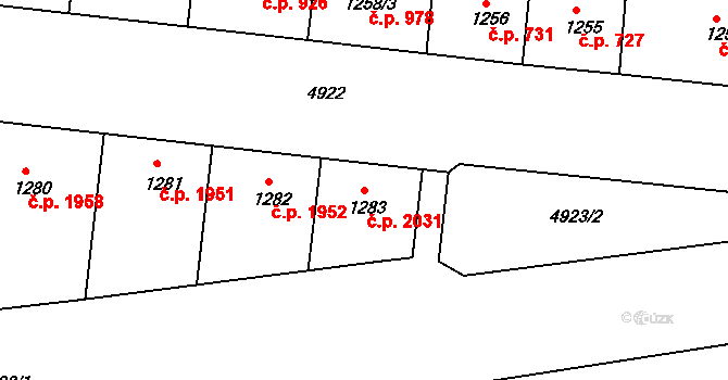 Smíchov 2031, Praha na parcele st. 1283 v KÚ Smíchov, Katastrální mapa