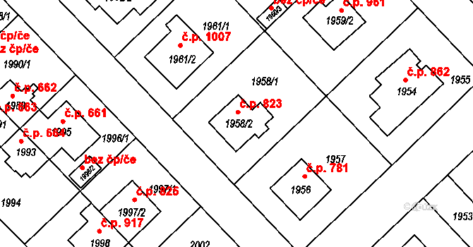 Suchdol 823, Praha na parcele st. 1958/2 v KÚ Suchdol, Katastrální mapa