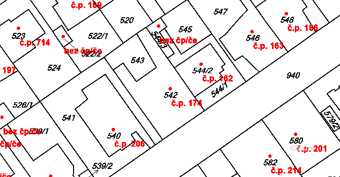 Malešice 174, Praha na parcele st. 542 v KÚ Malešice, Katastrální mapa