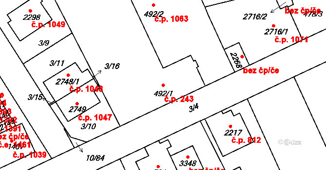 Sezimovo Ústí 243 na parcele st. 492/1 v KÚ Sezimovo Ústí, Katastrální mapa