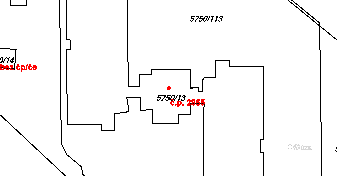 Česká Lípa 2855 na parcele st. 5750/13 v KÚ Česká Lípa, Katastrální mapa