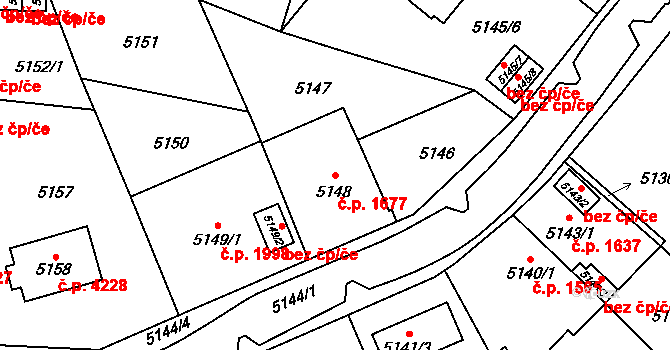 Chomutov 1677 na parcele st. 5148 v KÚ Chomutov I, Katastrální mapa