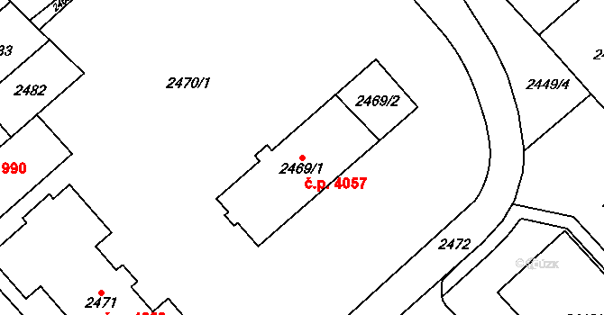 Chomutov 4057 na parcele st. 2469/1 v KÚ Chomutov I, Katastrální mapa