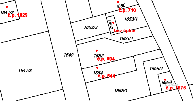 Jirkov 694 na parcele st. 1652 v KÚ Jirkov, Katastrální mapa