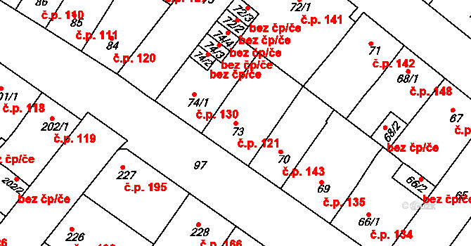 Újezdské Předměstí 121, Bílina na parcele st. 73 v KÚ Bílina-Újezd, Katastrální mapa