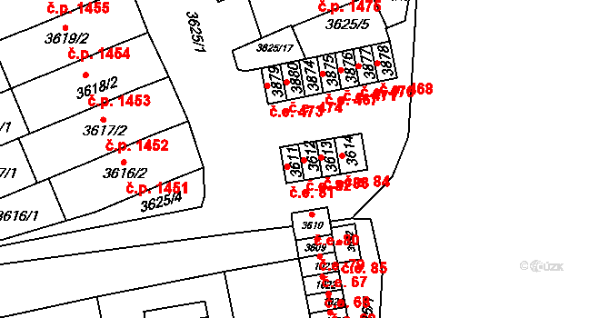 Šlapanice 82 na parcele st. 3612 v KÚ Šlapanice u Brna, Katastrální mapa